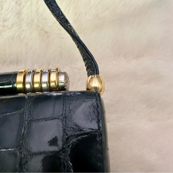 Vtg RODO M bag black patent croc mint condition Italy designer NWOT - Picture 7 of 14
